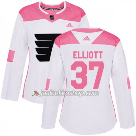Nainen NHL Philadelphia Flyers Pelipaita Brian Elliott 37 Adidas 2017-2018 Valkoinen Vaaleanpunainen Fashion Authentic